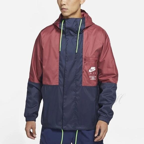 NWT Nike Air Woven Lined Jacket Full-Zip Hooded Colorblock Red/Navy Mens Sz XL - Picture 1 of 14